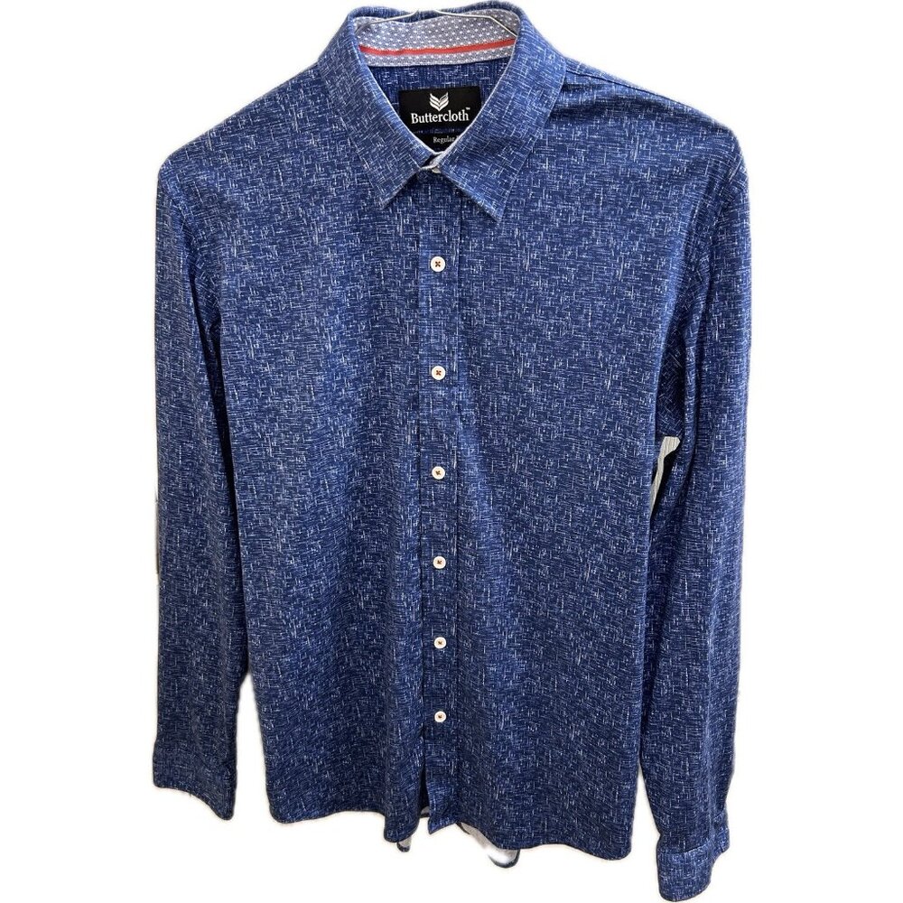 Butter Cloth Shirt Mens Large Blue Long Sleeve Button Up Geometric Flip Cuff